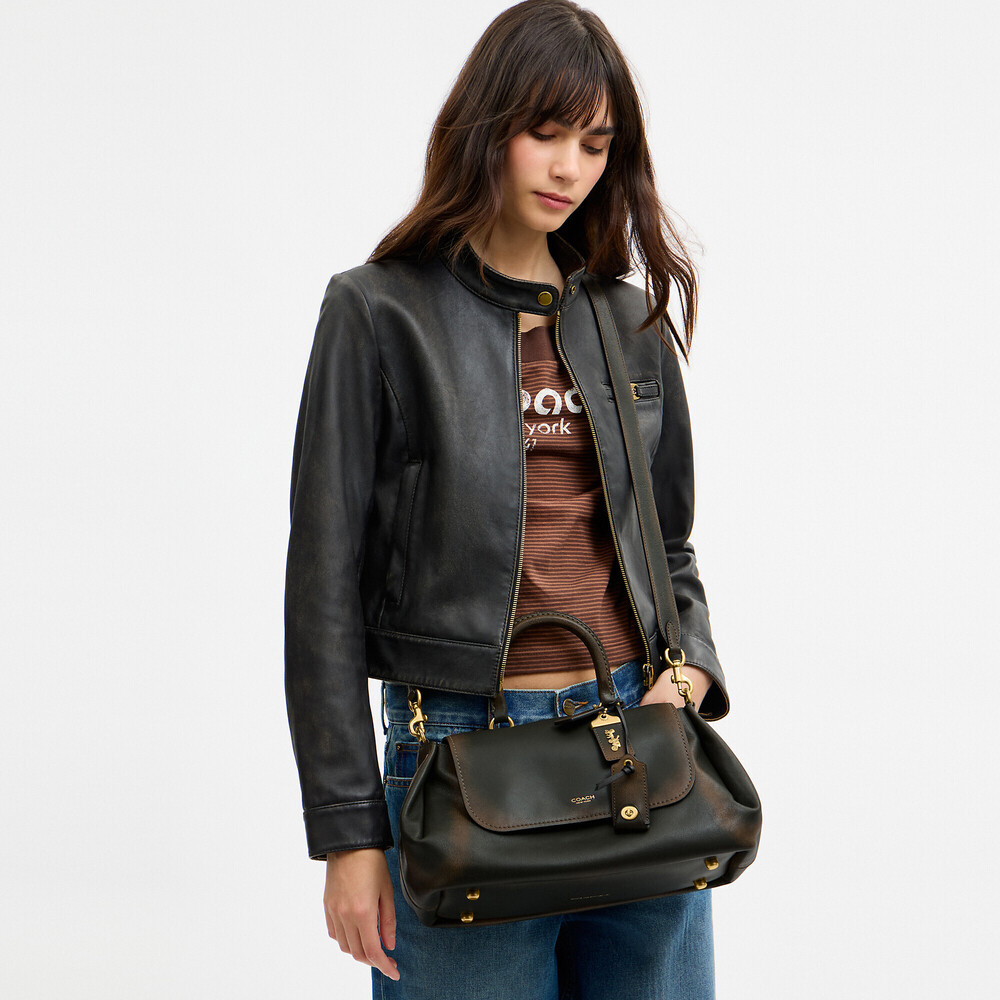 Coach Slouchy Rogue Top Handle Bag In Green Loved Leather NWT